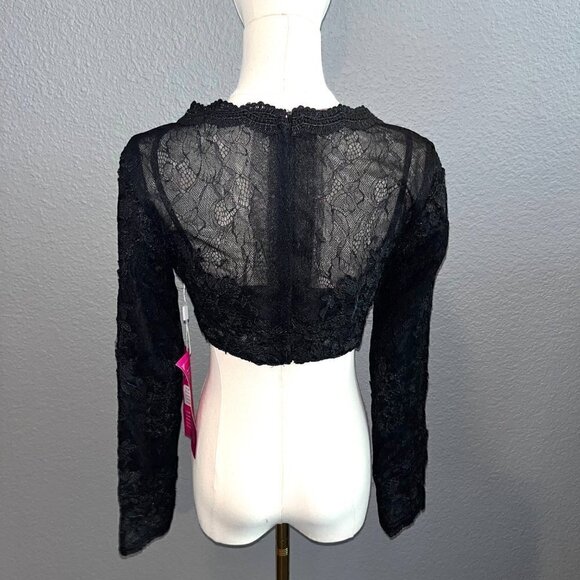 ZINNIA ELEGANS Heavy Black Lace Cropped Built in Bra Top Prom Ball Formal -NWT - Picture 7 of 13